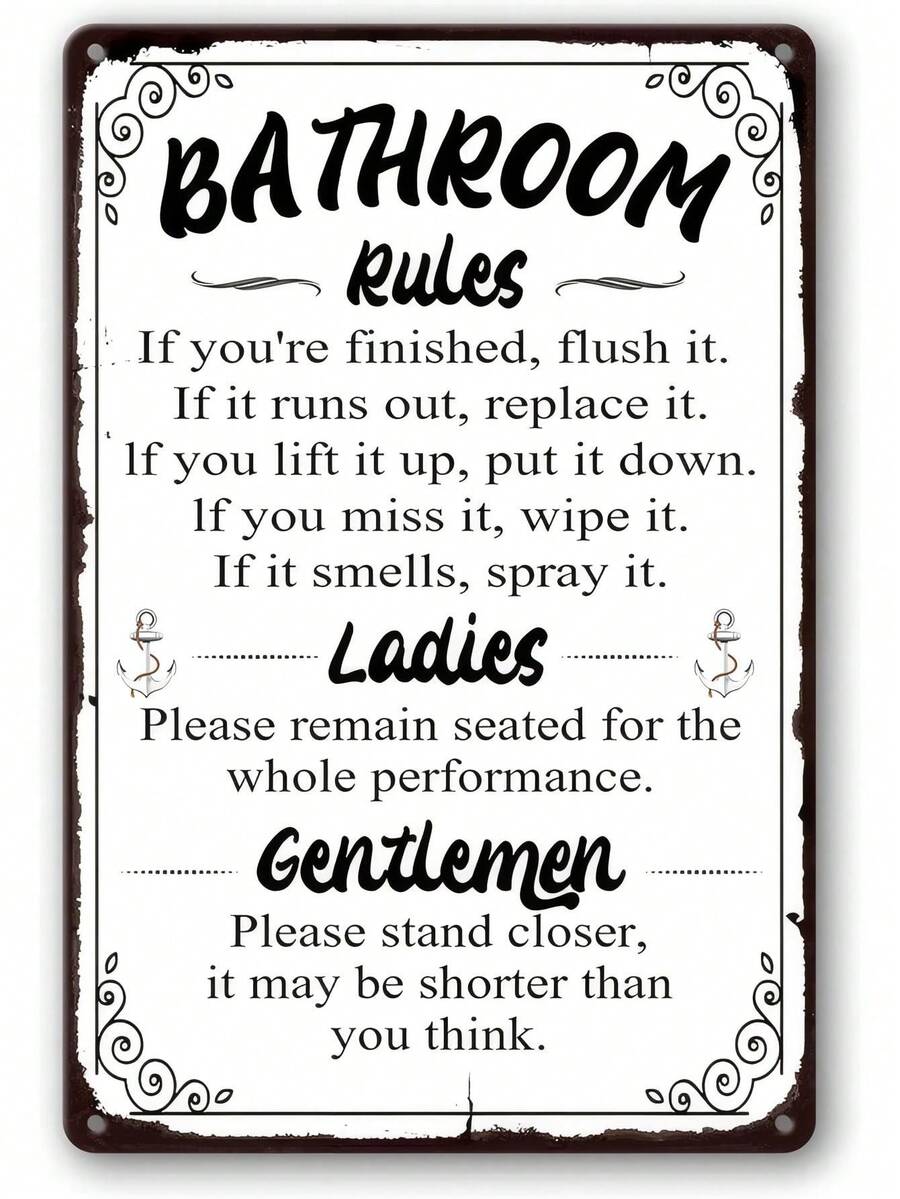Funny Bathroom Rules Metal Tin Sign 8x12 Inch, Humorous Retro Wall Decor Gift - 1PC - Xem 1