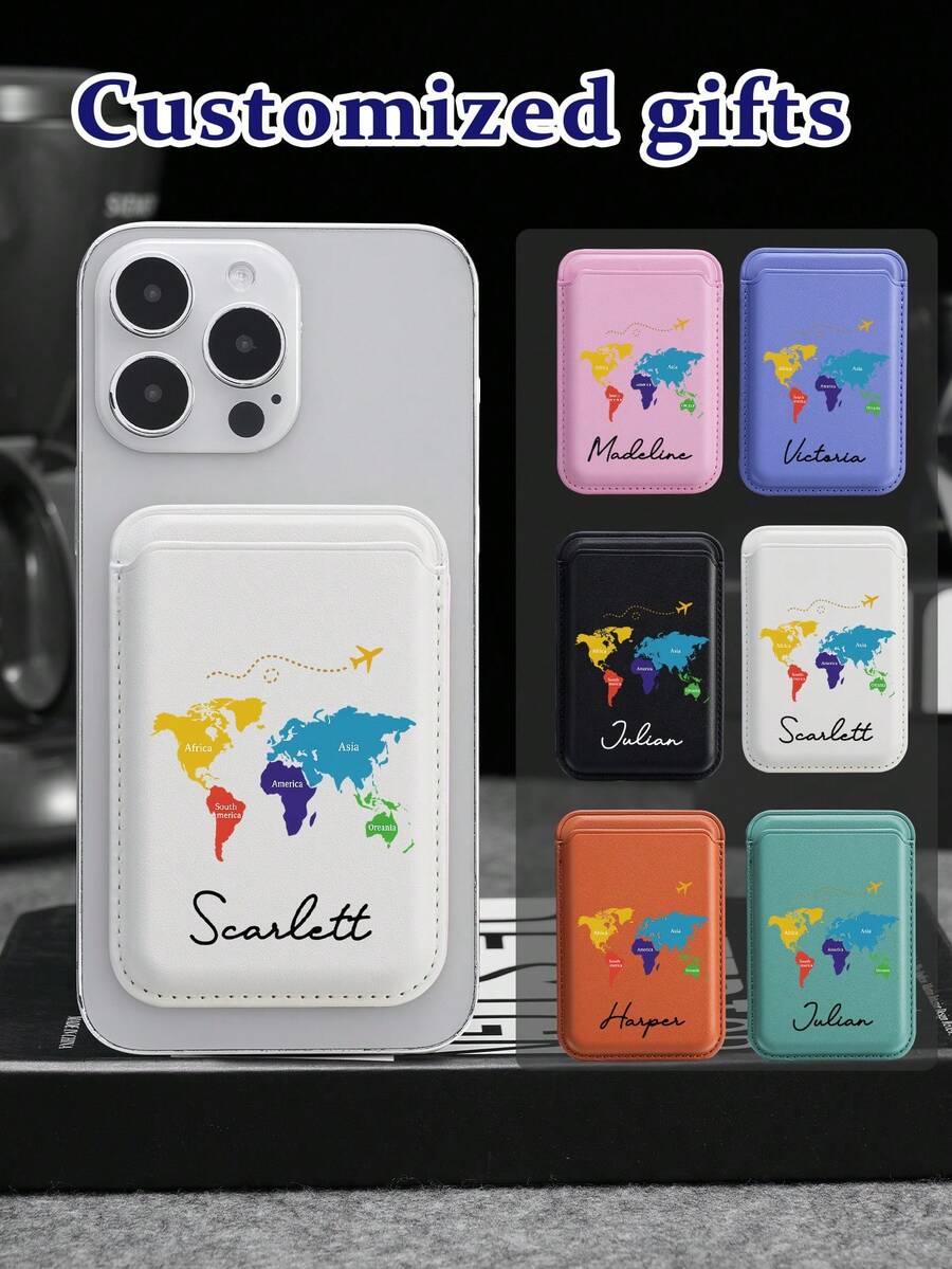 Custom Text Map MagSafe Card Holder Compatible With IPhone 12-17 - Perfect Gift For Travel Lovers Dad Boyfriend - Multicolor - View 1