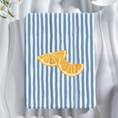 Kingsung Blue & White Striped Lemon Tablet Protective Case, Suitable For IPad Air 8 (M4) 2026 (11-Inch), Air 8 (M4) 2026 (13-Inch), 9.7/10.2/10.5/10.9/12.9-Inch & Pro 11, 10th Gen, Galaxy Tab S6 Lite 10.4-Inch, Kindle Paperwhite 12th Gen 2024, Kindle (11th Generation) 2022, Soft Shock-Proof, Smart Stand/Auto Wake/Sleep