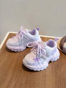 女童冬季新款中大码儿童靴子 平底圆头靴 摩托车靴 系带过膝皮靴 - 紫色 - 查看 3