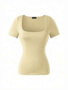 Casual Elegant Short Sleeve Crew Neck Top, Suitable For Daily Wear, Commuting, Going Out, Spring/Summer - Yellow - View 6