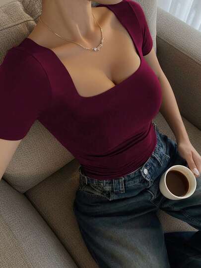 Blusa de manga corta y cuello redondo casual y elegante, adecuada para uso diario, ir al trabajo y salir, primavera/verano