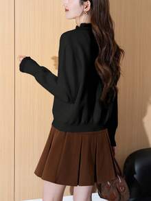 女士秋冬荷叶边高领毛衣 黑色 - 黑色 - 查看 2