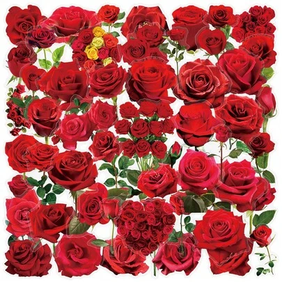 50 Pcs Transparent Red Rose Stickers - PET Waterproof For Wedding, Proposal & Gift Boxes, Phone Cases