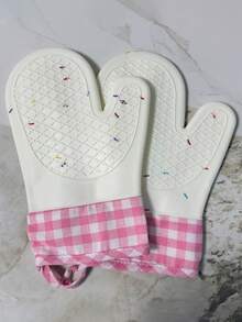 1pc Plaid Heat Resistant Glove, Thick Silicone Oven Gloves For Kitchen Baking, High Temperature Insulation, Non-Slip & Microwave Friendly - Multicolor - View 12
