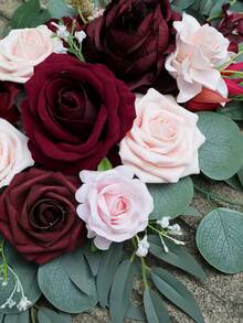 2 piezas Conjunto de ramos de flores artificiales, adecuado para arco de boda, cartel de bienvenida y decoración del área de recepción. Ideal para la decoración del arco y el telón de fondo de la ceremonia de boda, cartel de bienvenida. Burdeos - Burdeos - Ver 3