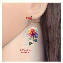 2D Flat Bohemian-Style Rose Pendant Earrings - Bright Pink And Colorful Acrylic Design, Elegant Stainless Steel Hooks, Suitable For Parties, Gifts And Daily Fashion, All-Season Accessories, Novel Earrings - Multicolor - View 3