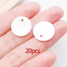 10/20个扁平圆形天然海贝壳吊坠，卡皮兹贝壳圆片吊坠，天然珍珠母贝贝壳吊坠，适用于耳环、项链、珠宝制作 - 白色 - 查看 12