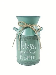 Green Double-Ear Handle Flower Vase, American Country Ins-Style Table Decoration Item, Hemp Rope Tied, Artistic Flower Arrangement, Country Style Living Room Dining Table, Dried Flower Vase, Fresh Flower Bucket, Iron Art Flower Bucket Decoration - 1PC - View 11