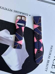 1条男女通用彩色印花硅胶表带，20毫米，兼容三星Galaxy Watch4 44毫米/40毫米、5 Pro、Active 2、Gear S3、GTS/2/2e/GTS2 Mini/GTR 42毫米/47毫米/GTR2/2e/Stratos 2/3，表带替换配件（图案随机） - 彩色 - 查看 3