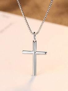 1pc S925 Sterling Silver Personalized Design Versatile Cross Necklace, Women Minimalist Small Cross Pendant Clavicle Chain, Elegant Refreshing Necklace Gift - Cross - View 2