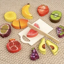 Träleksak med låtsasleksaker som skär frukt och grönsaker, pedagogiskt pussel för pojkar och flickor - Gul - Visa 6