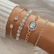 4pcs/Set Luxury Vintage Full Diamond Opening Bracelet Female Personality Rhinestone Infinity Logo Bracelet Female Gift Jewelry - Gold - View 6