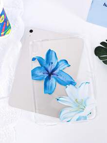 1 件装 TPU 软壳，蓝色百合花图案，兼容 iPad Pro Mini 1/2/3/Mini 4/Mini 5/Mini 6/Mini 7/Air/Air 2/9.7/10.2/10.5/Air 4/Air 5/10.9/Pro 11 英寸/第十代/Air 11 英寸 (M3) 2025/Pad (A16) 11 英寸第十一代 2025、A7/A8，轻薄超薄软壳，简约/个性化/创意/清新设计，TPU 平板电脑保护套，透明外壳，无笔槽 - 彩色 - 查看 1