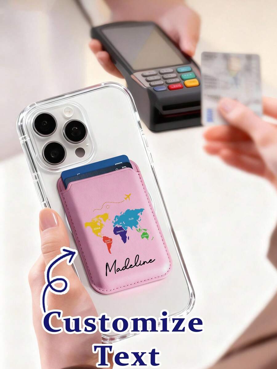 Custom Text Map MagSafe Card Holder Compatible With IPhone 12-17 - Perfect Gift For Travel Lovers Dad Boyfriend - Multicolor - View 1