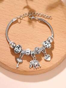 1pc Fashionable Women's Elephant & Heart Charm Bracelet Valentines - 藍色 - 查看 1