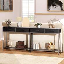Credenza Recibidor con 2 Cajones de Tela y Estantes Dobles, Mesa Consola Moderna para Sala, Entrada y Pasillo, Color Gris Carbón - Gris Carbón - Ver 4