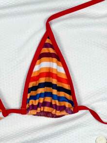 情人节新款复古彩色条纹比基尼，三件套泳衣，适合海滩派对和夏季穿着 - 彩色 - 查看 5