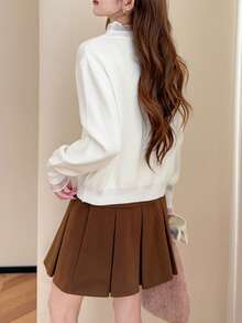 女士荷叶边高领毛衣，秋冬季 - 白色 - 查看 2