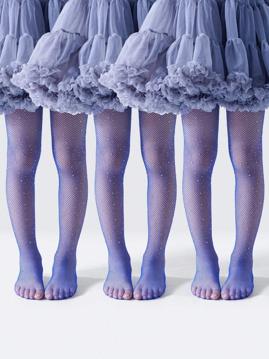 1pc Girls' Lightweight Breathable Pantyhose, Luxurious Sparkling Rhinestone Decor, Skin-Friendly Soft Casual Fishnet Tights, Fashion Minimalist Comfortable Versatile, Suitable For Stage Performance, Holiday Gift, Party, Princess Dress Matching, Daily Wear - Royal Blue - View 1