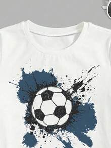 Set de 2 piezas de camiseta y pantalones casuales de verano con estampado de fútbol para niños - Azul - Ver 4