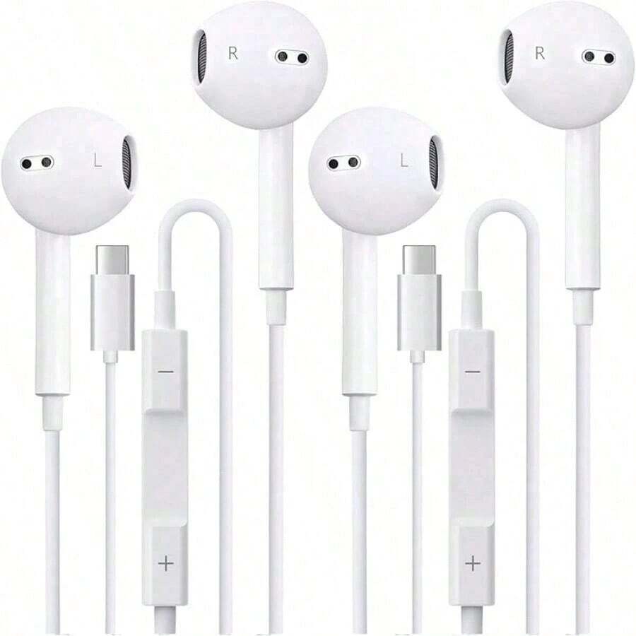 2 Pack Headphones USB C Wired For IPhone 17/17 Pro Max/17 Pro/16/15,Earphones In Ear HiFi Stereo Type C Earbuds Built-In Microphone & Volume Control For Galaxy S25 Ultra S24 S23 - White - View 1