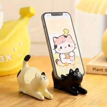 1 pieza Figura decorativa de gato estirándose - Soporte para teléfono móvil con diseño de gato lindo, decoración de escritorio, accesorio práctico para ver programas de forma cómoda - gato - Ver 2