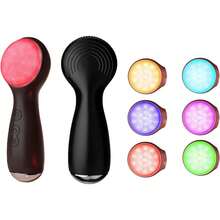 Colorful LED Silicone Face Wash Brush -  Vibration Face Cleaner With Heat Sensation, 3 Modes & Ergonomic Handle, Waterproof Electric Face Brush For At-Home Spa & Travel Skincare (Pink) - 黑色 - 查看 11