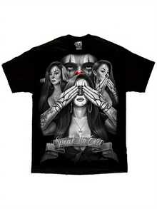 Plus Size-Funny Men's And Women's Round Neck T-Shirt Women's  Fashion T-Shirt,Speak No Evil Lowrider Homies Chicano Art David GonzalesT Shirt - 黑色 - 查看 1