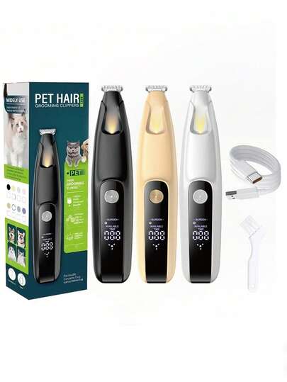 50dB Quiet Pet Grooming Clipper, Waterproof Rechargeable Trimmer With LED Light For Paws, Eyes, Ears, Face & Butt Of Small Dogs & Cats, Multi-Functional Pet Shaver