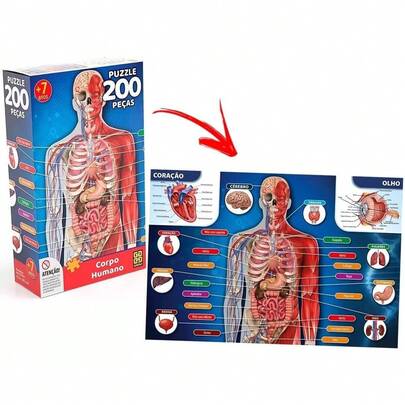 Jogo Quebra-cabeça Corpo Humano 200 Peças Grow