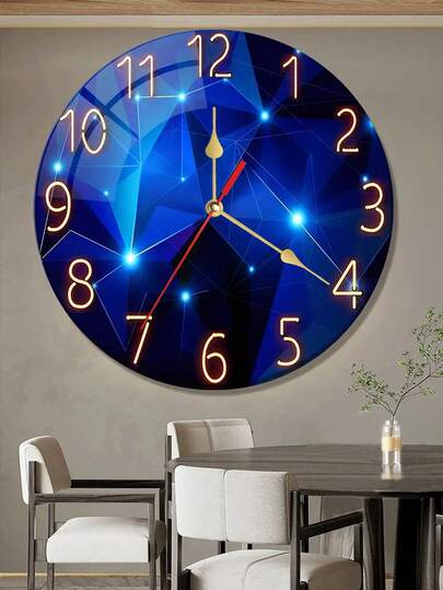 1 szt. 10-calowy/12-calowy cichy drewniany zegar ścienny Constantplanet – marzycielski granatowy geometryczny wzór – odpowiedni do salonu, sypialni, kuchni i wystroju zewnętrznego