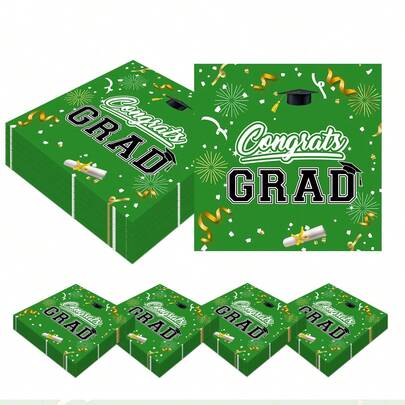 20 piezas Servilletas verdes para fiesta de graduación, adecuadas para fiesta de graduación, ceremonia de graduación, decoración, suministros para fiesta de temporada de graduación, diseño divertido, servilletas de papel, servilletas para eventos, servilletas desechables, fiesta de graduación, planificador de eventos de ceremonia de graduación