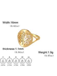 1入組時尚不銹鋼鏤空樹形裝飾圓環適合女士日常裝飾 - 金色 - 查看 12