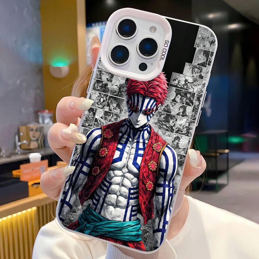 Personaje de demonio de anime con cabello rojo y tatuajes. Esta elegante funda es compatible con iPhone 17, 16, 15, 14 Pro Max, 13, 12, 11, XR y XS Plus. Fabricada en TPU flexible, resistente a golpes y arañazos, ofrece una excelente protección contra caídas y un agarre cómodo. Es un regalo ideal para familiares, amigos y seres queridos, y una opción perfecta para festivales. - Plateado - Ver 1