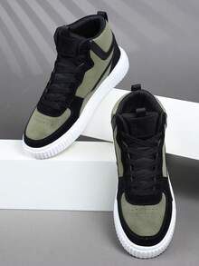 2026 Men's New Casual Shoes, Retro Classic High-Top Sneakers, Leather Lace-Up Casual Shoes, Thick Sole Elevator Shoes, Soft & Comfortable Breathable Lightweight Soles, Fashionable & Versatile For Daily Commute - Green - View 3
