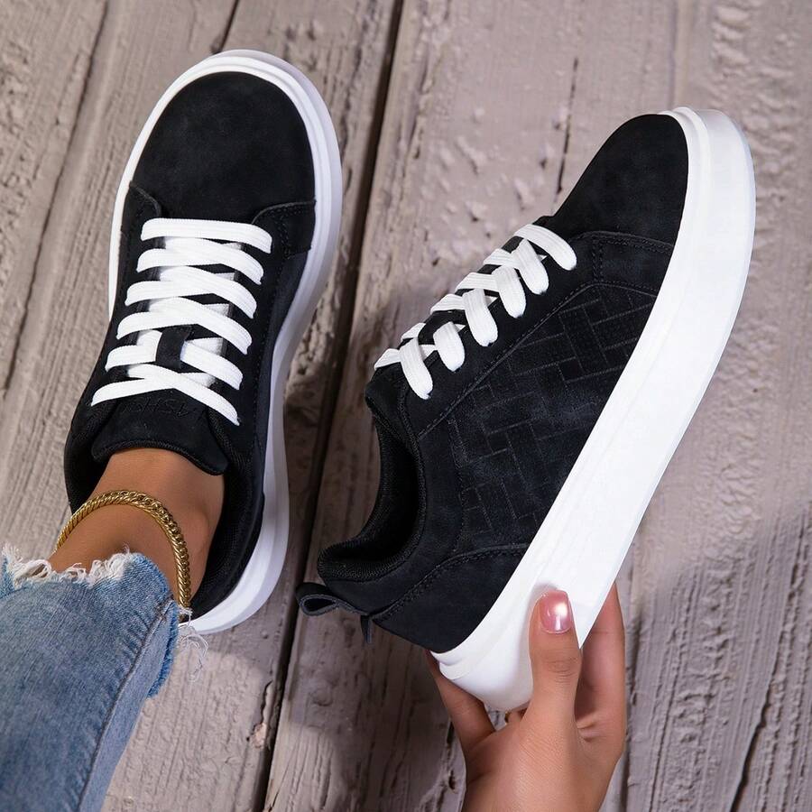 Unisex Breathable Fashion Soft-Sole Casual Elevator Sneakers - Black - View 1