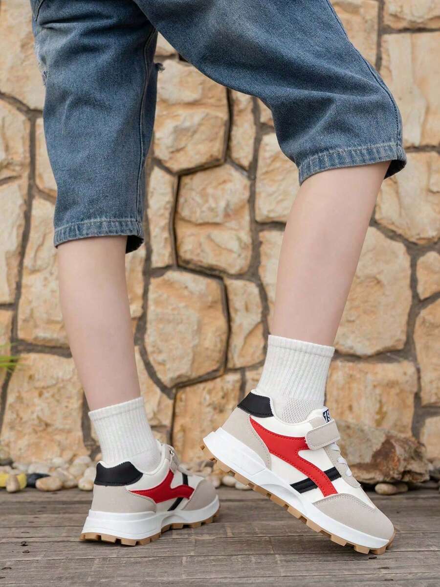 1 Pair Children's Sports Shoes, Breathable Boys' Casual Sneakers, Soft Sole Girls' Chunky Sneakers, Running Shoes, Spring & Autumn - Red - View 1