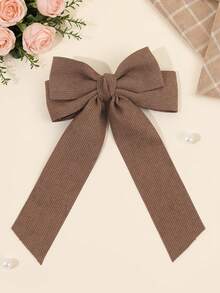1 pieza Pinza de pelo elegante con doble lazo de pana para mujer, accesorio de pelo minimalista de unicolor para adolescentes - Marrón - Ver 8