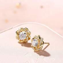 Ensemble de 2 boucles d'oreilles élégantes et luxueuses en forme de trèfle à quatre feuilles – 3 cm * 3 cm * 9 cm - Doré - Voir 3