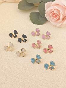 Europäisch-amerikanischer, farbiger, goldfarbener Edelstahl Schleifenohrstecker für Frauen, vielseitiges, einfaches Öltropfen-Design Schmuck für Frauen, Strand, Sommer, Boho-Schmuck, süße Ohrringe für Teenager-Mädchen, klobiger Schmuck für Frauen, Sommer-Strandurlaub Bikini-Accessoires, attraktive Kleidung, Hochzeitskleider Accessoires - vielseitiger Schmuck perfekt zum Tragen beim Schwimmen, Baden, Trainieren, großartig als Valentinstag, Geburtstag, Muttertag und Urlaubsüberraschung. - Verschiedenfarbig - Übersicht 4