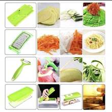 12 Piezas Cortador de verduras y frutas multifuncional rallador pelador picadoriuego de cocina - Verde - Ver 8