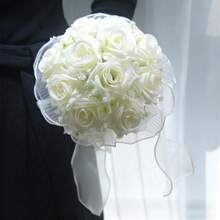 Bridal Bouquet Artificial Fake Artificial Roses Flower For Bridesmaid Ceremony Wedding Party Decoration - White - View 4