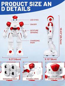 1个手势感应可编程遥控机器人玩具，互动式行走唱歌跳舞机器人，唱歌跳舞模式，USB充电，适合3-12岁男孩女孩，生日/圣诞节/万圣节/复活节/感恩节/新年礼物 - 彩色 - 查看 5