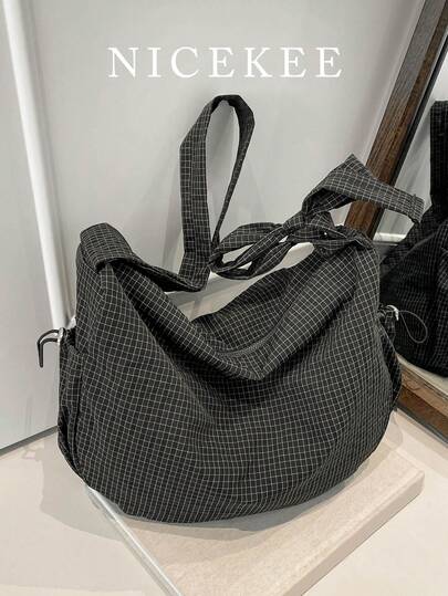 Large Capacity Checkered Versatile Shoulder Bag, Simple And Casual Retro Multi Pocket Crossbody Bag, Fashionable And Lightweight Daily Armpit Bag, Suitable For Shopping, Commuting, Attending Classes And Working