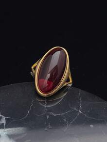 High Quality 316 Stainless Steel Gold Plated Ring, Inlaid With Beautiful Synthetic Gemstones, Adjustable Women's Ring, Valentine's Day & Mother's Day Gift - Red - View 2