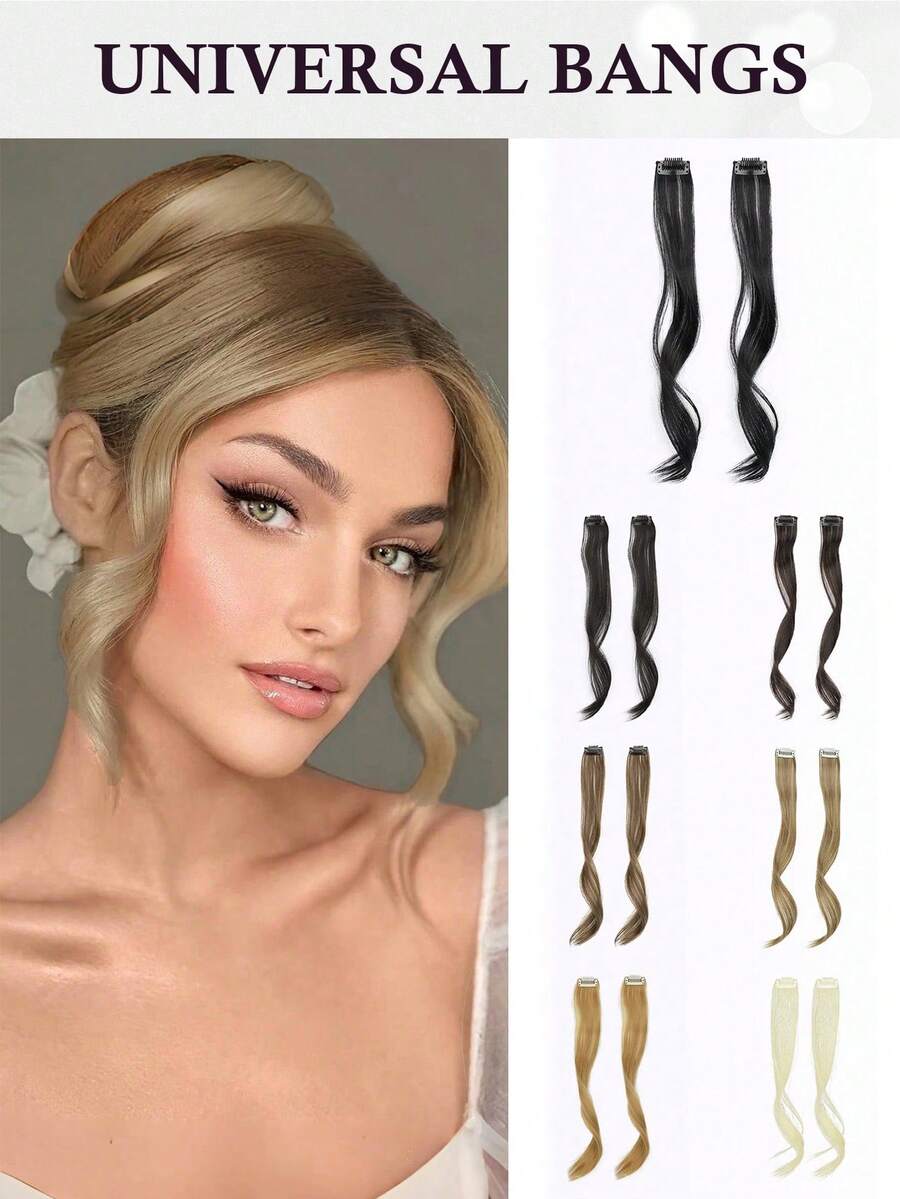 2pcs Side Bangs Clip-On Bangs With Long Sideburns, Clip-In Bangs With Synthetic Long Dragon Whisker Bangs, 12 Inches - Multicolor - View 1