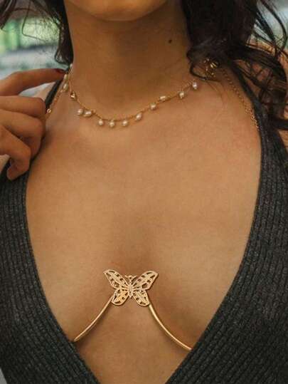 新款金属性感蝴蝶胸链，欧美高端夜店及音乐节必备 | 身体链