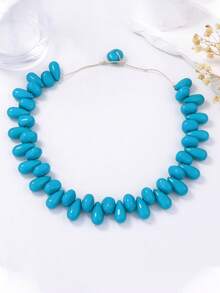 1pc Fashionable Asymmetrical Resin Handmade Beaded Geometric Water Drop Necklace, Minimalist Design - Multicolored Teardrop Beads - View 8