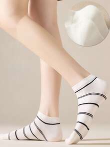 5 Pairs Women's Black & White Polka Dot, Striped, Printed Breathable Minimalist Ankle Socks, Suitable For Daily And Commute Wear, All Seasons - Multicolor - View 5